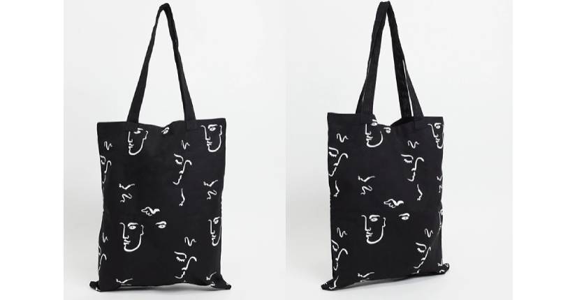 ASOS DESIGN heavyweight tote bag in black canvas with hand-drawn print