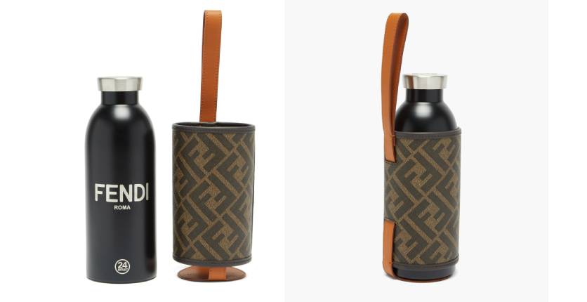 Fendi stainless-steel bottle and FF-logo leather case set