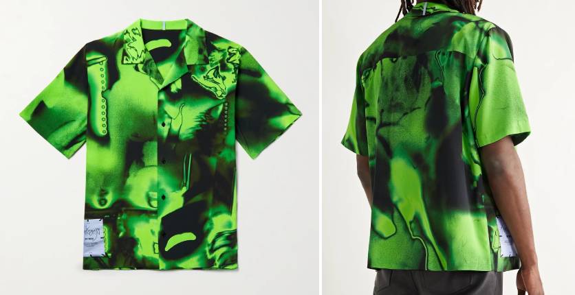 MCQ camp-collar appliquéd printed silk-crepe shirt