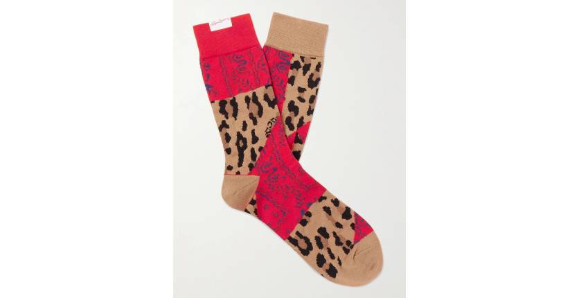 Sacai patchwork cotton-blend socks in red