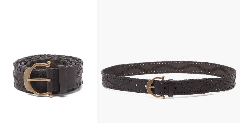 Saint Laurent Horseshoe-buckle whipstitched woven-leather belt