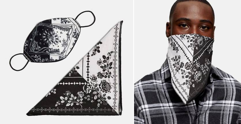 Topman CALM x Roman Kemp Paisley Print Face Mask And Bandana In Black And White