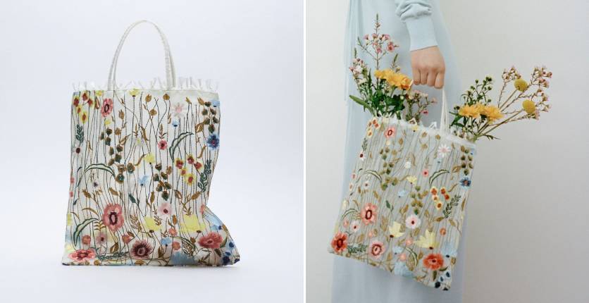 ZARA Tulle tote bag with floral embroidery