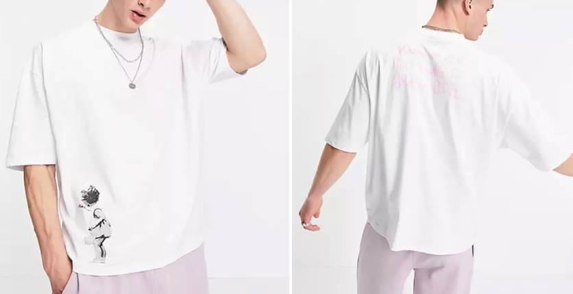 ASOS DESIGN Oversized T-shirt with Banksy art print in white