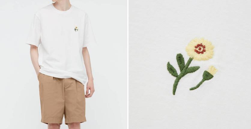 Uniqlo JW Anderson flower embroidery crew neck short sleeve T-shirt