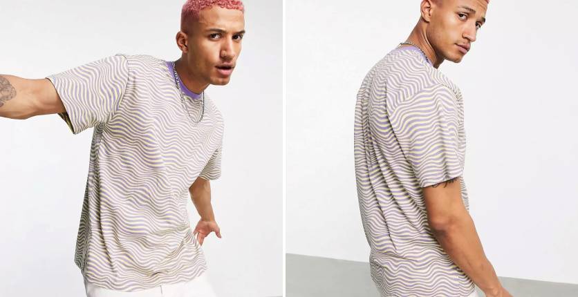 Vintage Supply Wavy stripe oversized T-shirt in purplewhite