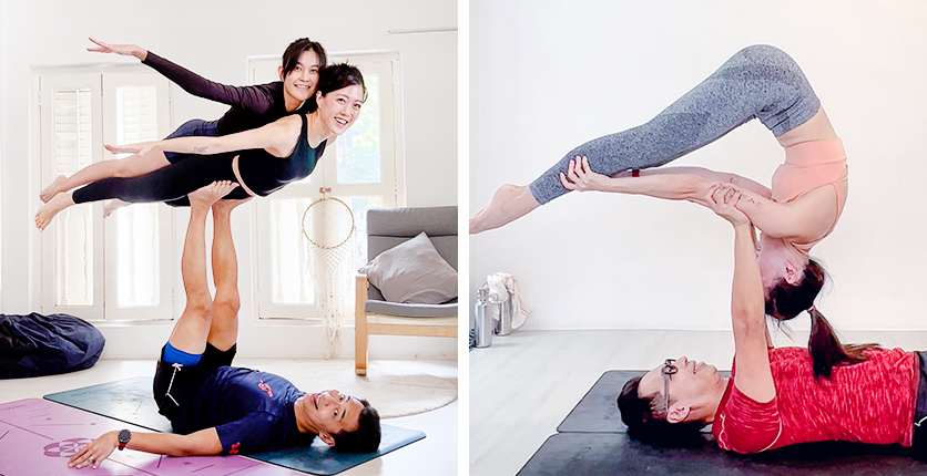 POWER98 DJ Mister Young doing Acroyoga with his wife, Sherie