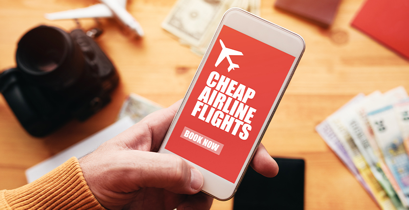 Person looking for cheap air tickets on mobile