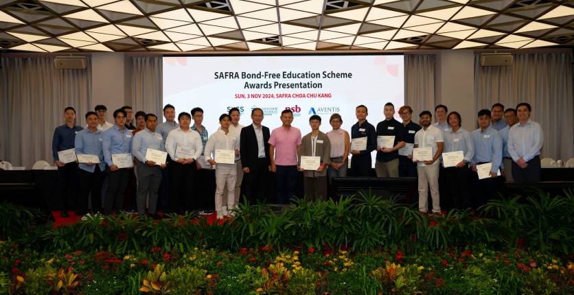 SAFRA Bond-Free Education Scheme ceremony 2024 recipients with Mr Zaqy